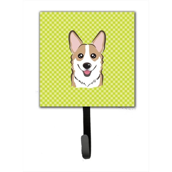 Carolines Treasures Checkerboard Lime Green Corgi Leash or Key Holder- 4.25 W x 7 H In. BB1315SH4 - main
